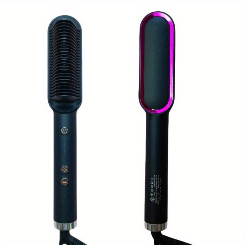 2-in-1 Electric Hair Straightener Brush Hot Comb Adjustment Heat Styling Curler Anti-Scald Comb, 2-in-1 Styling Tool For Long-Lasting Curls And Straight Hair - Evallys.com # #