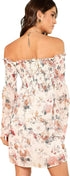 Romwe Women'S Casual Floral Print off Shoulder Trumpet Sleeve Swing Dress - Evallys.com # #