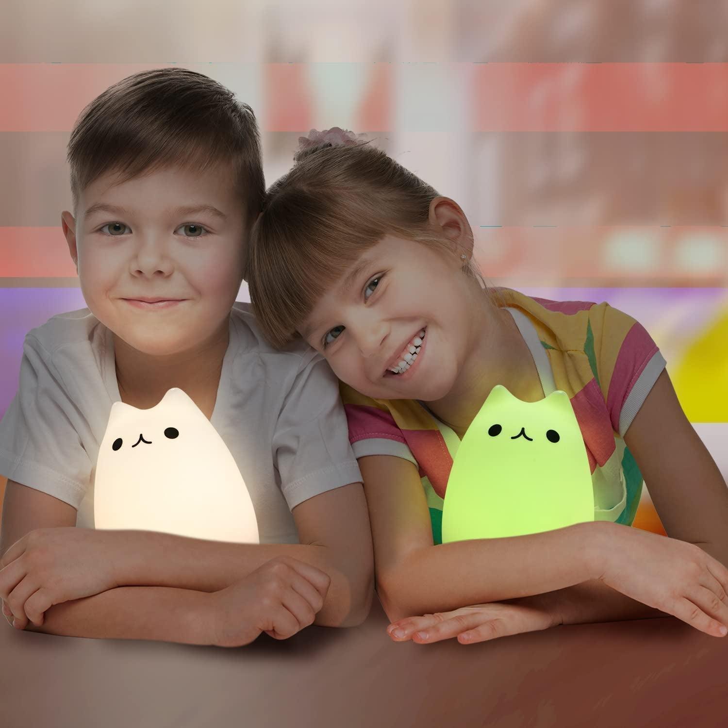 Cat Lamp, Neojoy Remote Control Silicone Kitty Night Light for Kids Toddler Baby Girls Rechargeable Cute Kawaii Nightlight , White , 4 Piece Set - Evallys.com # #