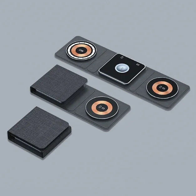 3 IN 1 Magnetic Folding Wireless Charger Station For IPhone Transparent Fast Charging For IWatch And Airpods - Evallys.com