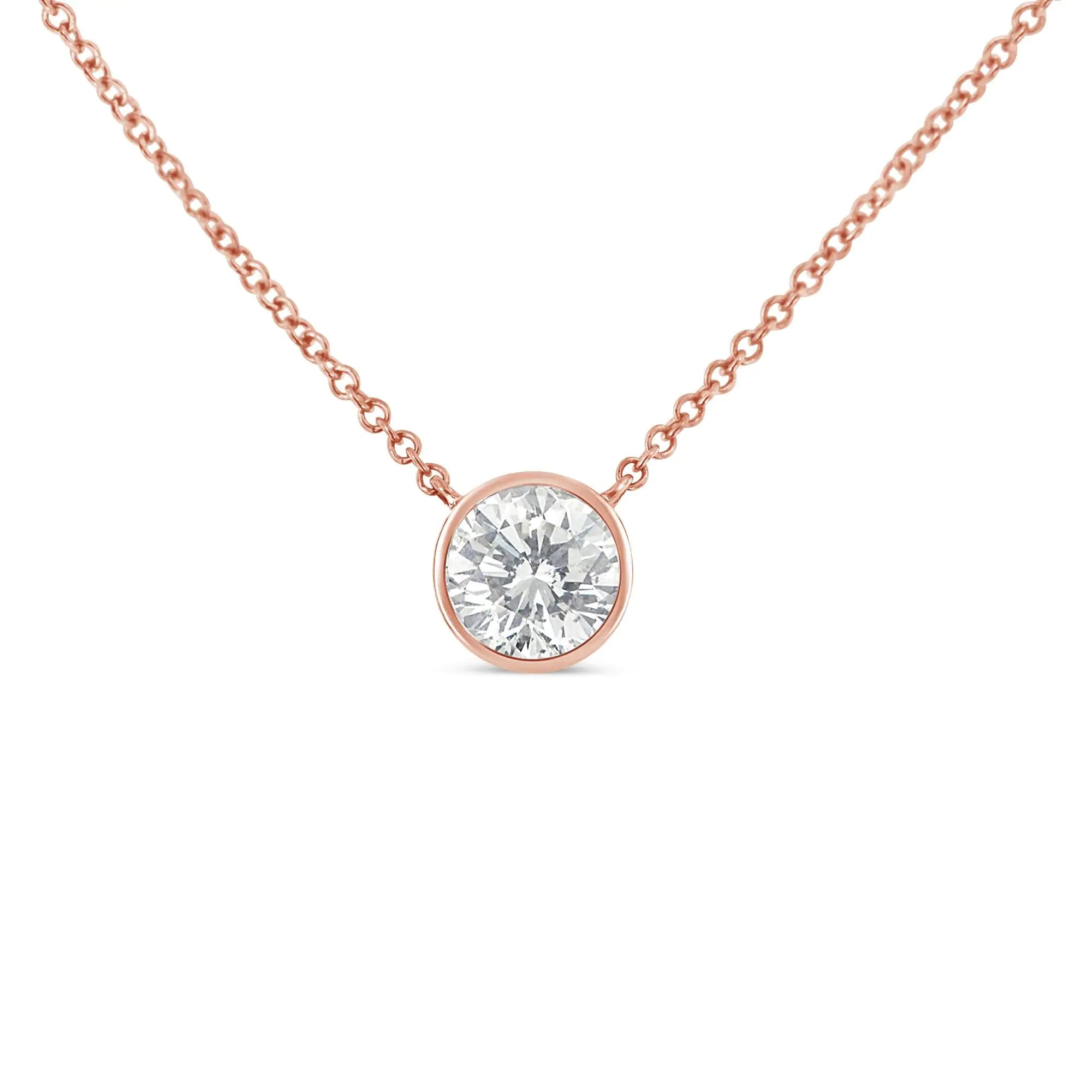 10K Gold 1/10 Carat Round Brilliant-Cut Diamond Modern Bezel-Set Solitaire 16"-18" Pendant Necklace - Evallys.com # #