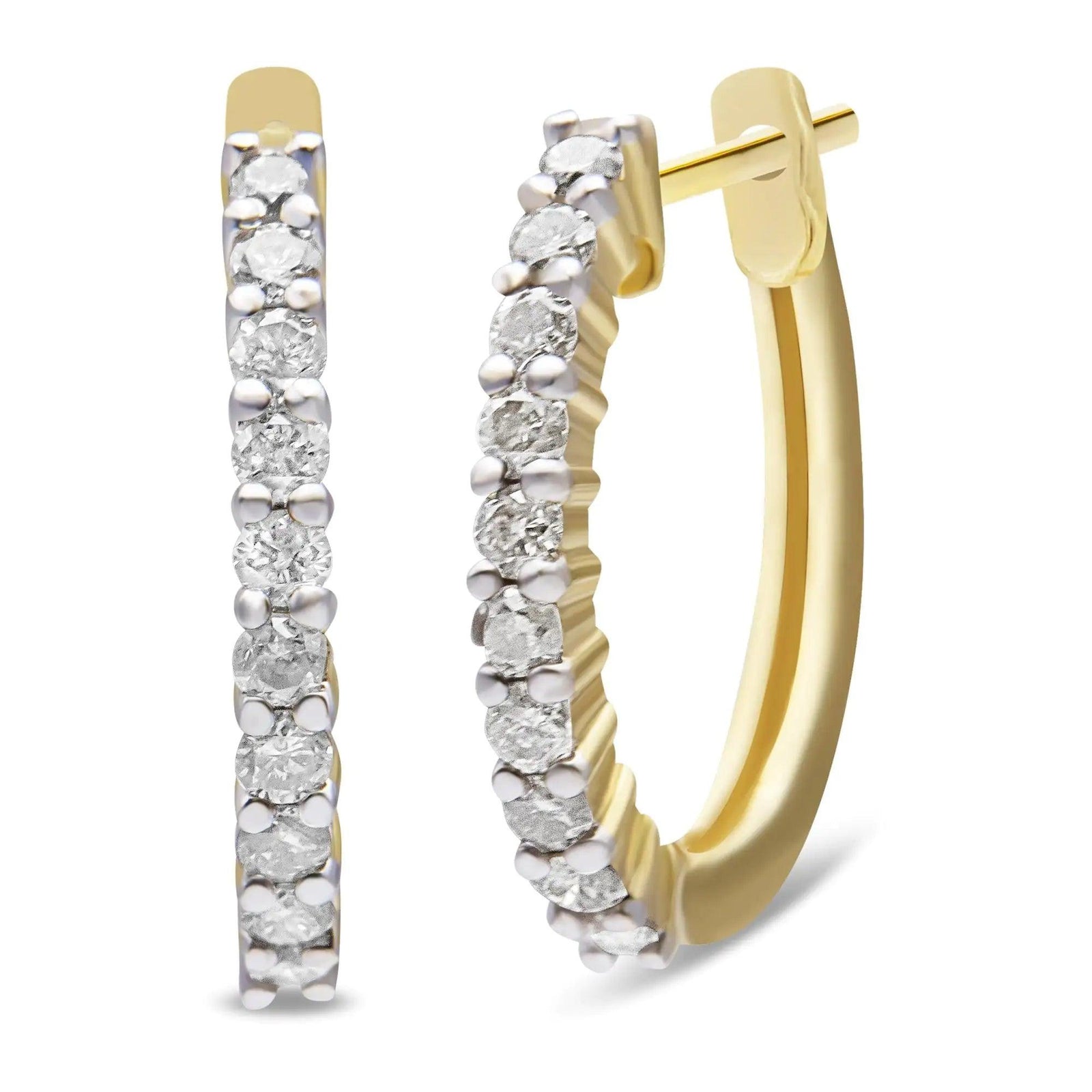 10K Yellow Gold 1/2 Cttw Prong Set Round-Cut Diamond Hoop Earrings (I-J Color, I1-I2 Clarity) - Evallys.com # #