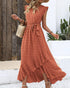 BTFBM Women 2024 Summer V Neck Dress Cap Sleeve Swiss Dot Boho Ruffle Slit Beach Cocktail Party Flowy Long Maxi Dresses Medium Swiss Dot Orange Red - Evallys.com # #