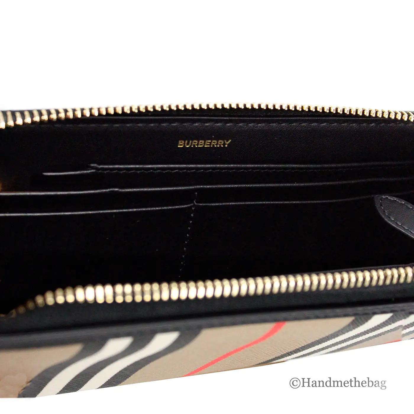 Burberry Ellerby Black Icon Stripe Canvas Zip Continental Wallet - Evallys.com # #