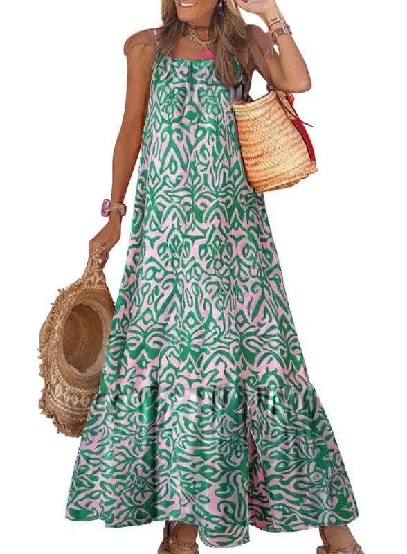 Dokotoo Women Summer Dresses 2024 Spaghetti Strap Scoop Neck Smocked Ruffle Flowy Boho Maxi Dress Small Rose - Evallys.com