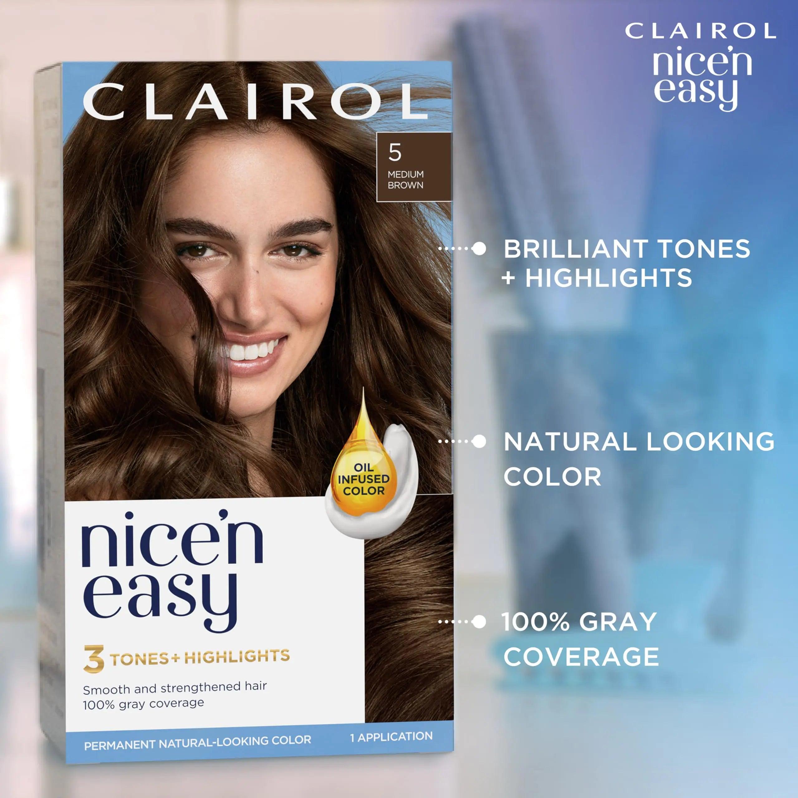 Clairol Nice'n Easy Permanent Hair Dye, 5 Medium Brown Hair Color, Pack of 1 6.26 Fl Oz (Pack of 1) - Evallys.com # #