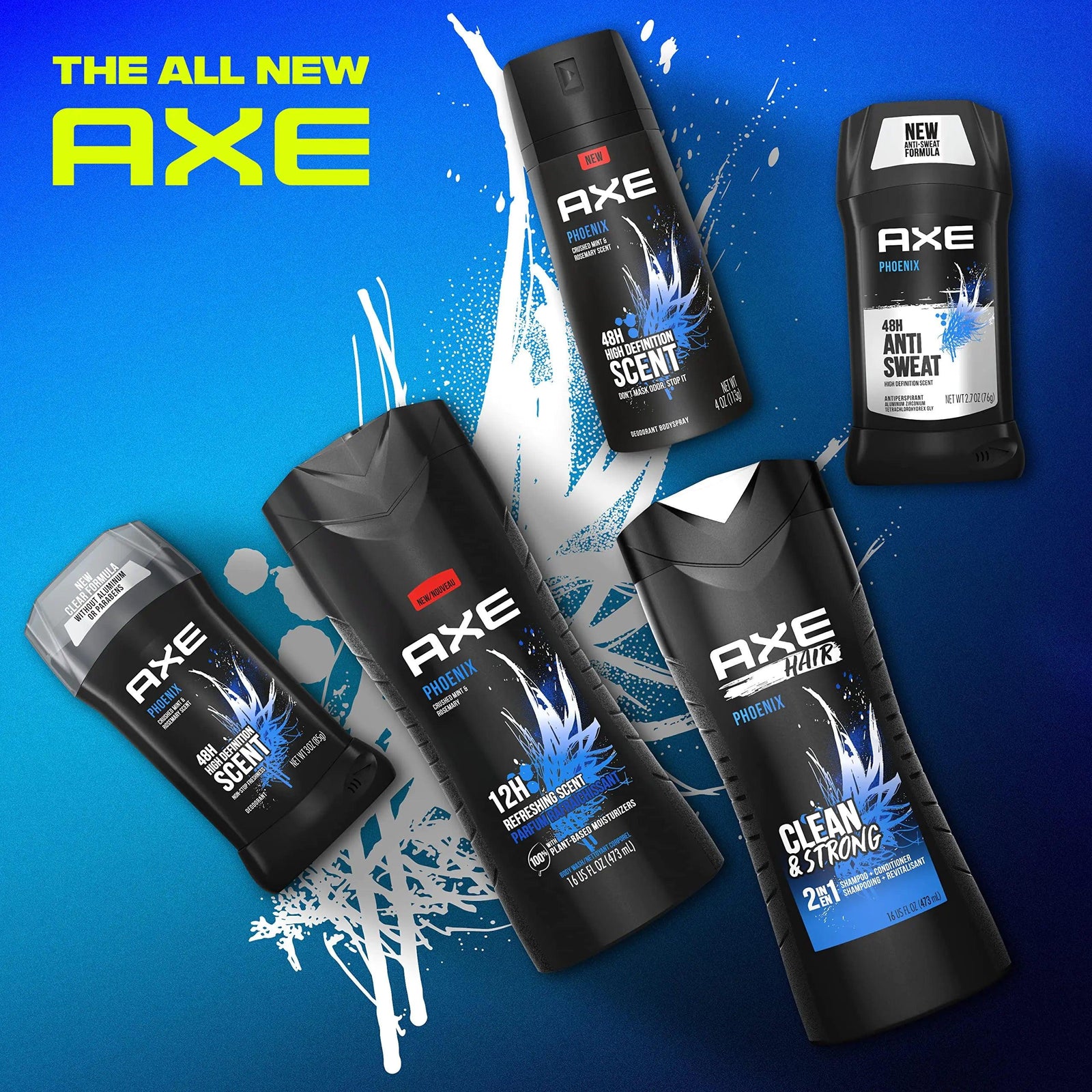 AXE Body Wash Phoenix 12h Refreshing Scent Crushed Mint & Rosemary 4 count Men's Body Wash with 100% Plant-Based Moisturizers 16 oz ocean sport 16 Fl Oz (Pack of 4) - Evallys.com # #