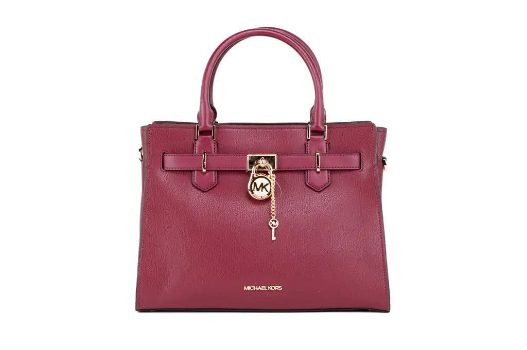 Michael Kors Hamilton Medium Mulberry Grained Leather Satchel Crossbody Handbag - Evallys.com # #