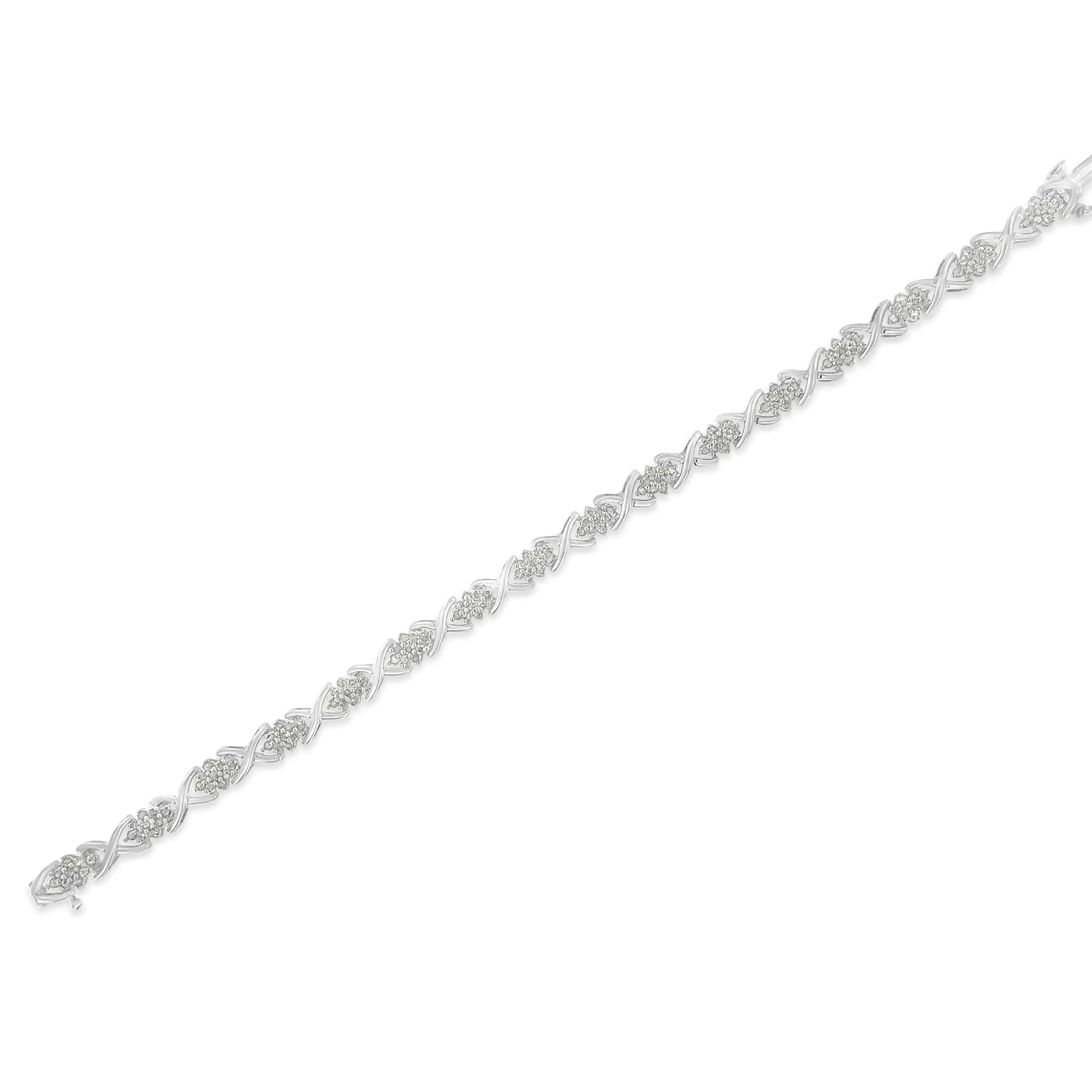 .925 Sterling Silver 1-1/2 Cttw Diamond Cluster X Link 7" Tennis Bracelet (I-J color, I3 clarity) - Evallys.com # #