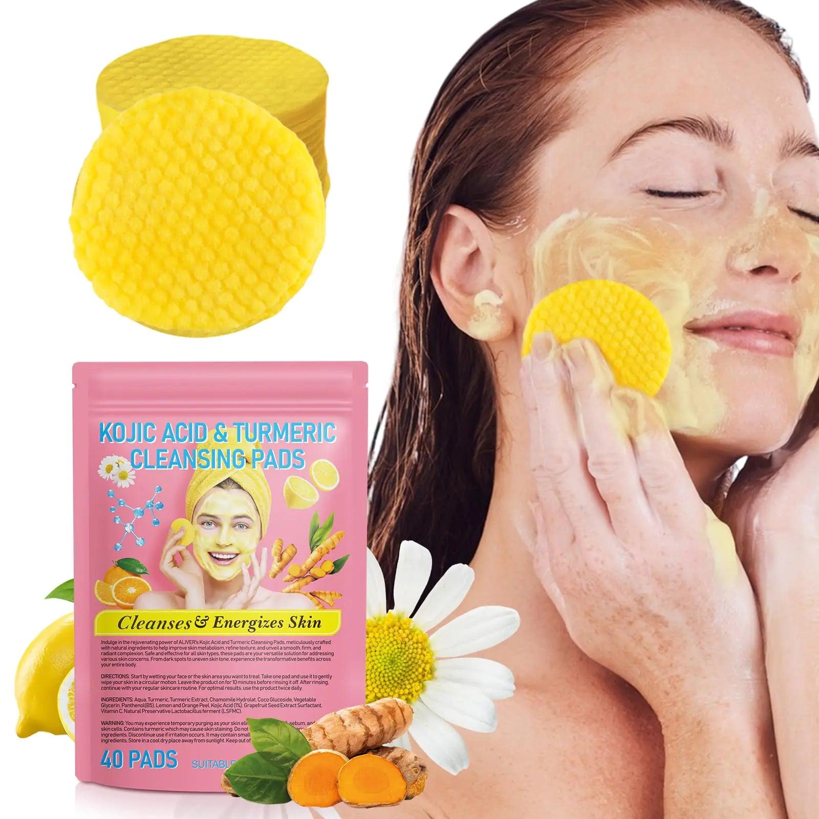 Turmeric Kojic Acid Cleansing Pads, Kojic Acid And Turmeric Cleansing Pads Helps Balance Skin Oil And Water, Remove Excess Keratin From The Body'S Skin, 40PCS 40 Count (Pack of 1) - Evallys.com # #