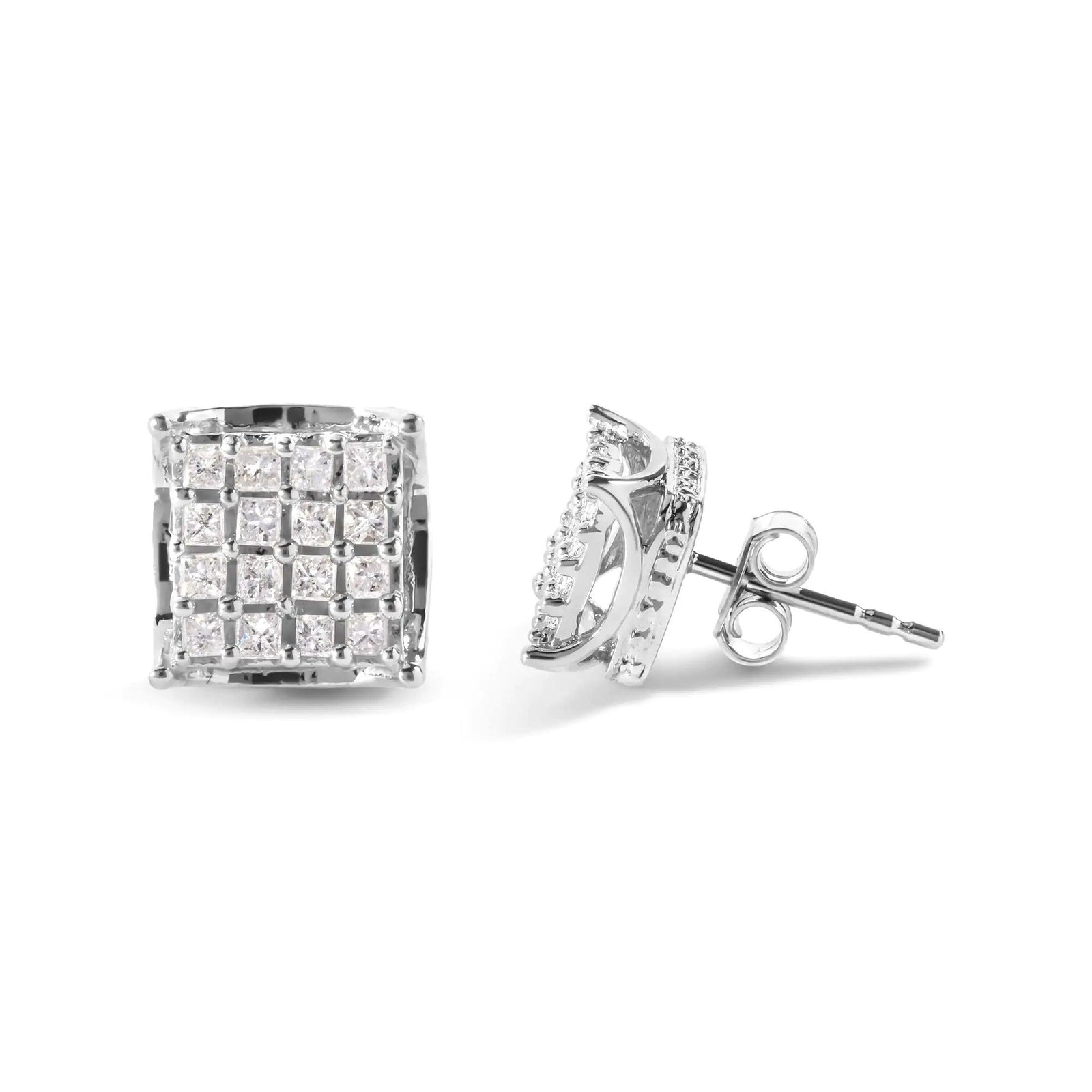 10K White Gold 1/2 Cttw Princess Diamond Classic Composite Stud Earrings (I-J Color, I1-I2 Clarity) - Evallys.com # #