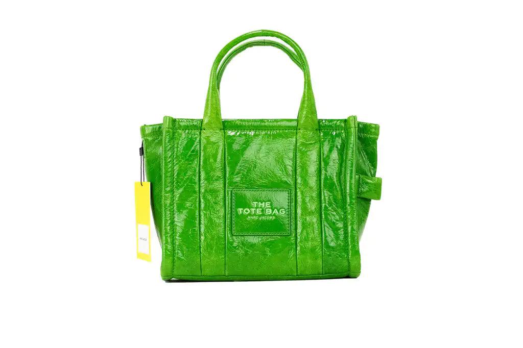 Marc Jacobs The Shiny Crinkle Mini Tote Fern Green Leather Crossbody Handbag Purse - Evallys.com # #