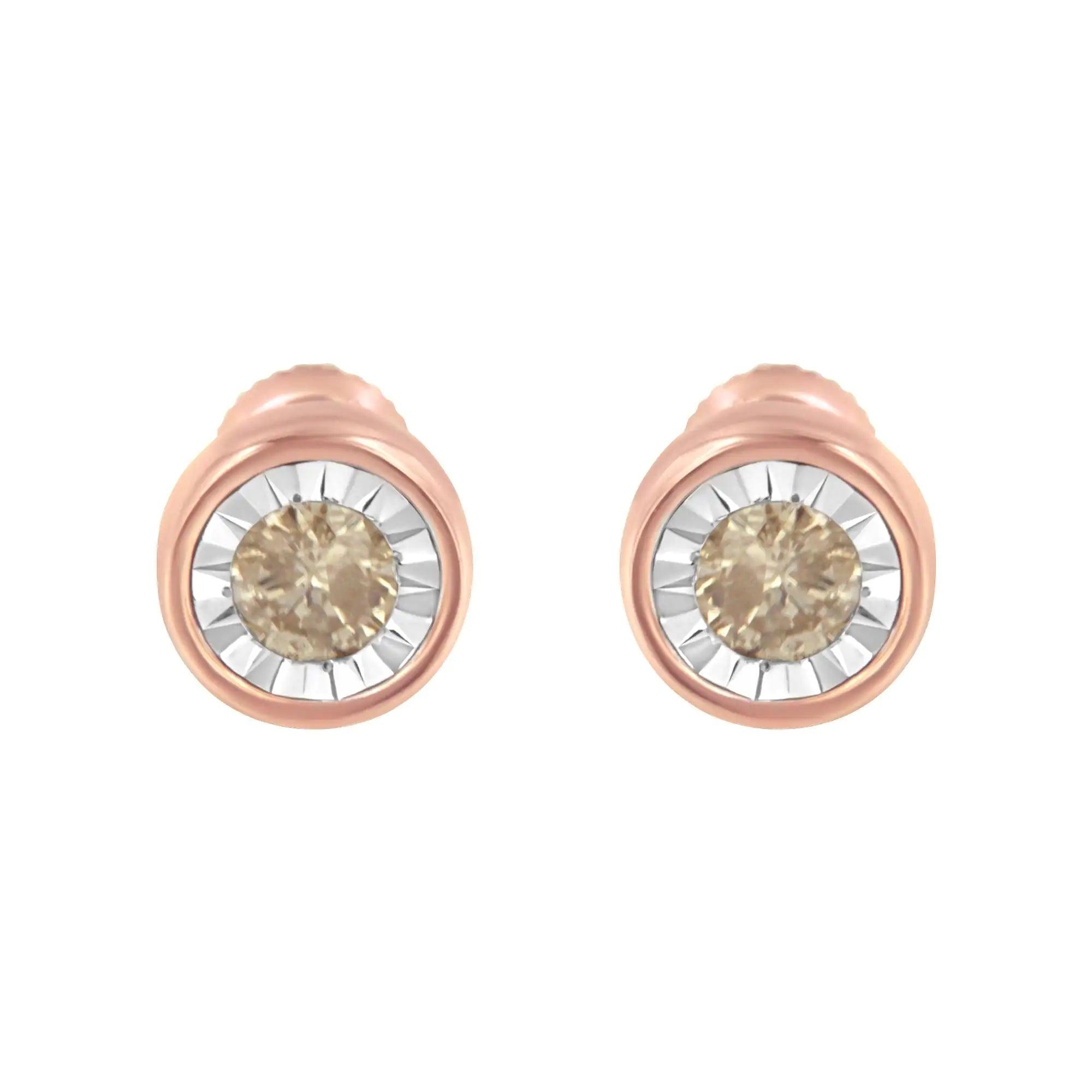 10K Rose Gold 0.40 Cttw Round Brilliant-Cut Near Colorless Diamond Miracle-Set Stud Earrings with Screw Backs (J-K Color, I2-I3 Clarity) - Evallys.com # #