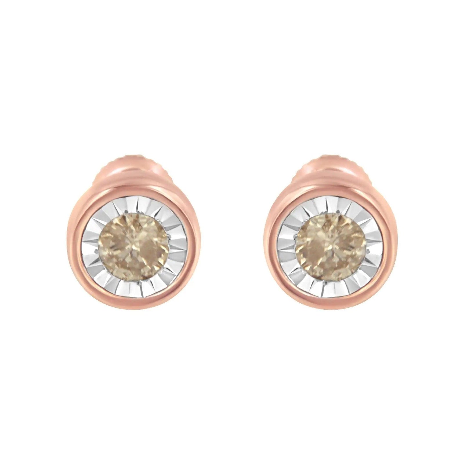 10K Rose Gold 0.40 Cttw Round Brilliant-Cut Near Colorless Diamond Miracle-Set Stud Earrings with Screw Backs (J-K Color, I2-I3 Clarity) - Evallys.com # #