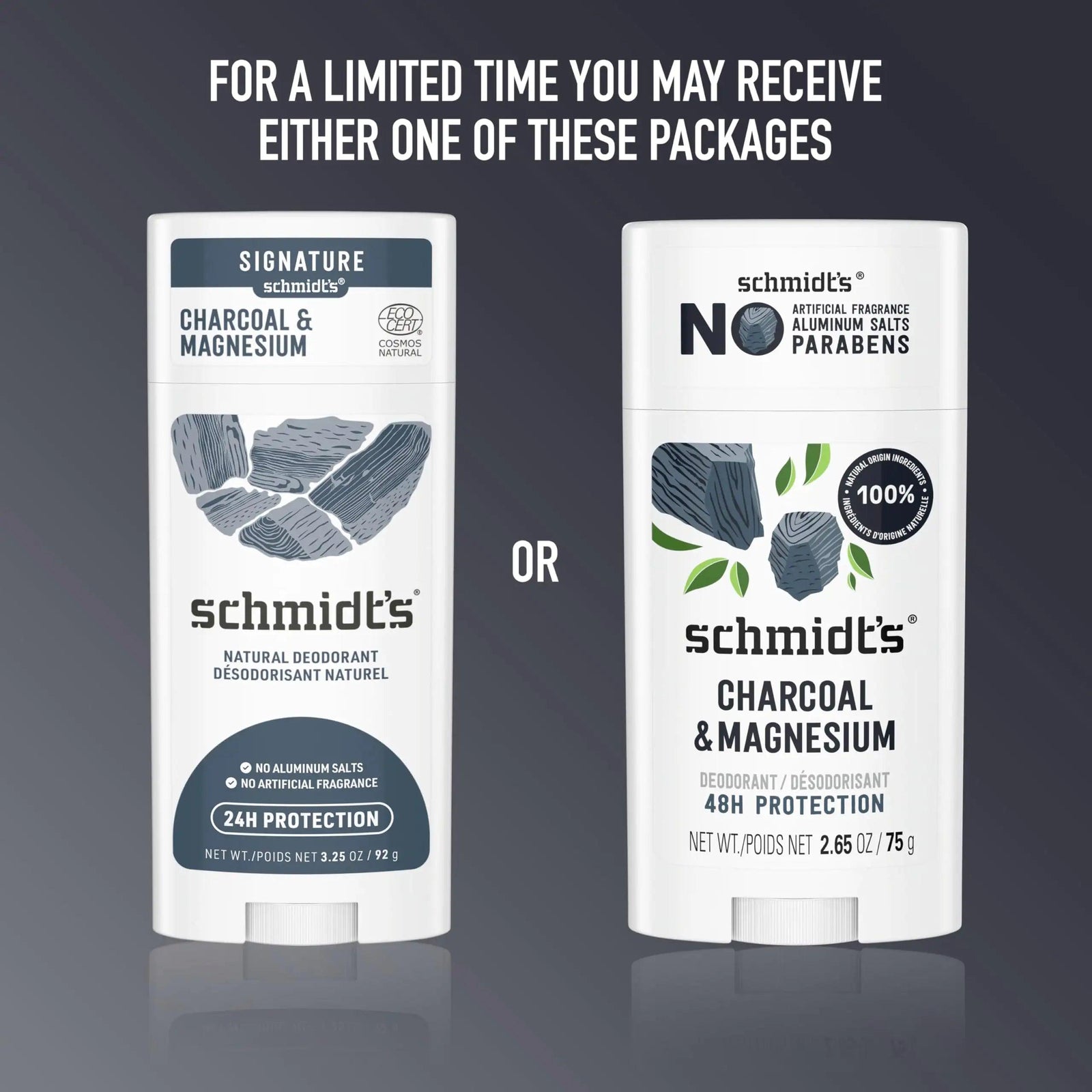 Schmidt's Aluminum-Free Vegan Deodorant Charcoal & Magnesium with 48 Hour Odor Protection, 2 Count for Women and Men, Natural Ingredients, Cruelty-Free, 2.65 oz, Pack of 2 - Evallys.com # #