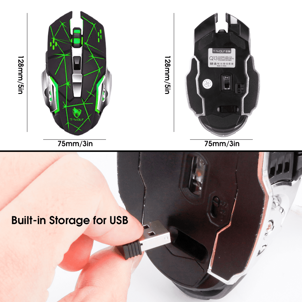 BCOOSS Wireless Gaming Mouse with Buttons on the Side Rechargeable Computer Mice with Light - Evallys.com # #