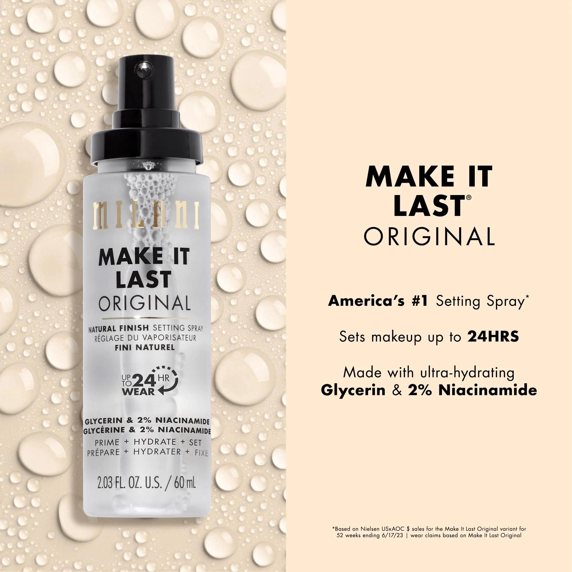 Milani Make It Last Original - Natural Finish Setting Spray 3-in-1 Setting Spray and Primer- Prime + Correct + Set Makeup Finishing Spray and Primer - Long Lasting Makeup Primer and Spray 2.03 Fl. Oz - Evallys.com # #