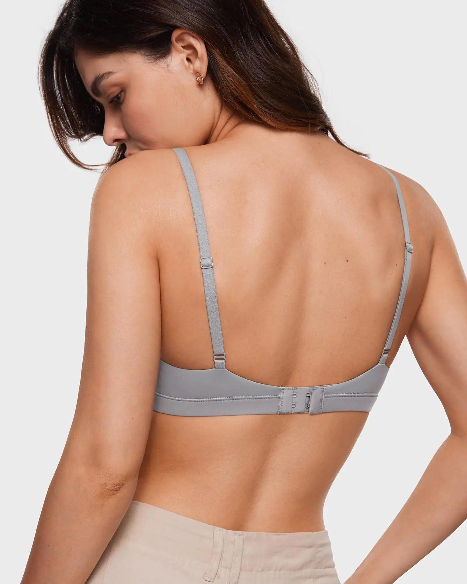 Women's Inbarely Triangle Bralette Comfortable Unlined V Neck Wireless Smoothing Bra Top Stretch X-Small Neutral Gray - Evallys.com # #