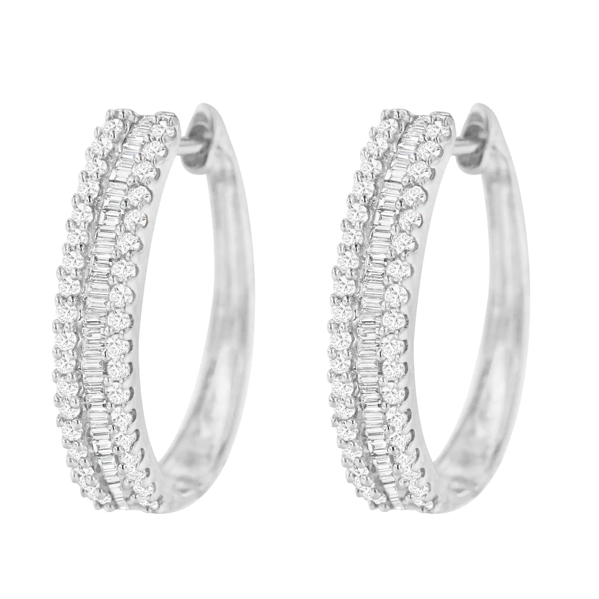 10K White Gold Diamond Hoop Earrings (3/4 cttw, I-J Color, I2-I3 Clarity) - Evallys.com # #