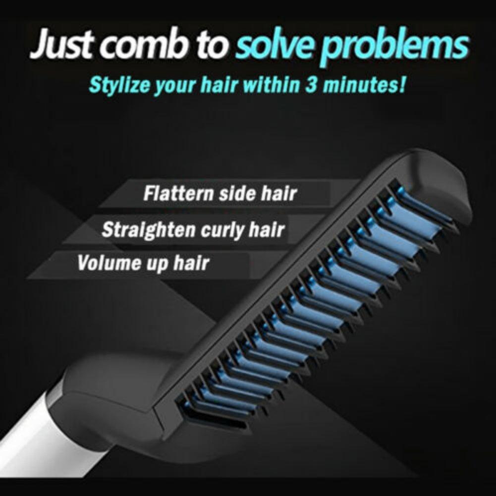 Electric Hair Straightener Brush,Men Quick Beard Straightener Styler Comb,Hair Straightening,Curly Hair Straightening Comb,Side Hair Detangling,Multifunctional Hair Curling Curler - Evallys.com # #