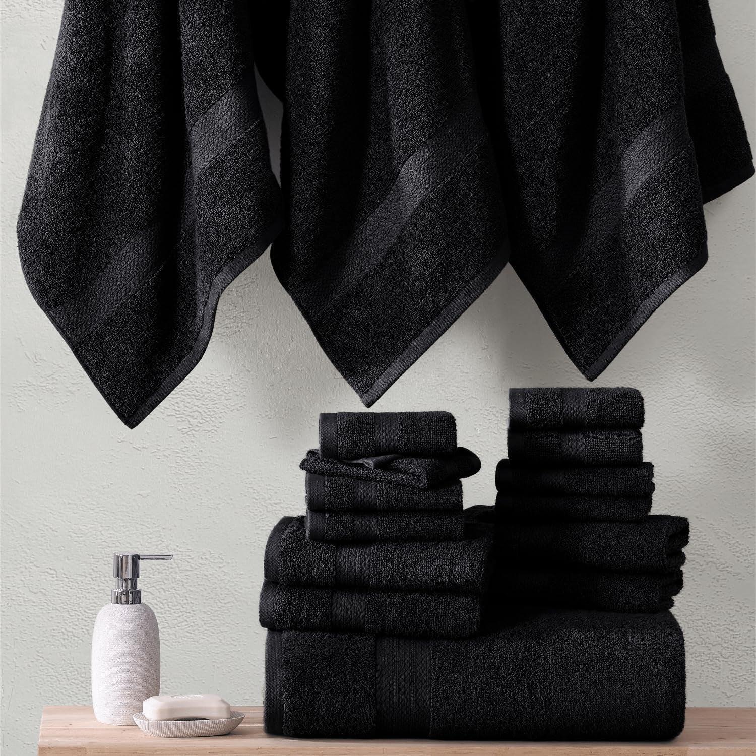 LANE LINEN 16 Piece Bath Towels - Black Towels - 100% Cotton Towels for Bathroom, Luxury Bath Towels, Highly Absorbent Bathroom Towel Set, 4 Bath Towels, 4 Hand Towels, 8 Wash Cloths - Black - Evallys.com # #