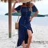 Irregular ruffled female dress with one-line collar tether - Evallys.com # #