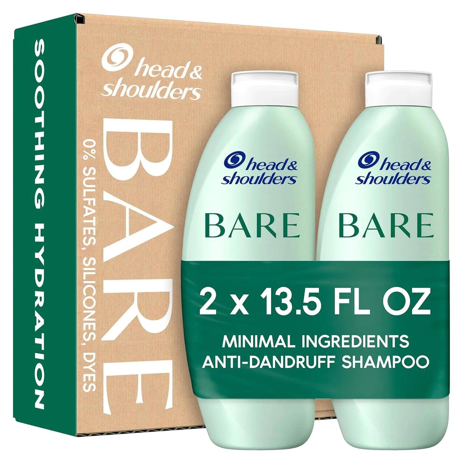 Head & Shoulders BARE Dandruff Shampoo, Sulfate Free Minimal Ingredients Anti Dandruff Shampoo, Soothing Hydration, Ecobottles with Less Plastic, Safe for All Hair Types, 13.5 fl oz each, Twin Pack - Evallys.com # #