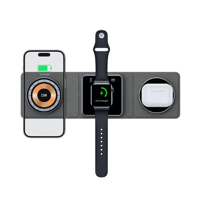 3 IN 1 Magnetic Folding Wireless Charger Station For IPhone Transparent Fast Charging For IWatch And Airpods - Evallys.com