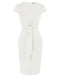 GRACE KARIN Women's Summer Midi Dresses Cap Sleeve Tie Waist Work Dress Slit V-Neck Bodycon Dress Business Casual Outfits Small Ivory - Evallys.com