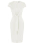 GRACE KARIN Women's Summer Midi Dresses Cap Sleeve Tie Waist Work Dress Slit V-Neck Bodycon Dress Business Casual Outfits Small Ivory - Evallys.com