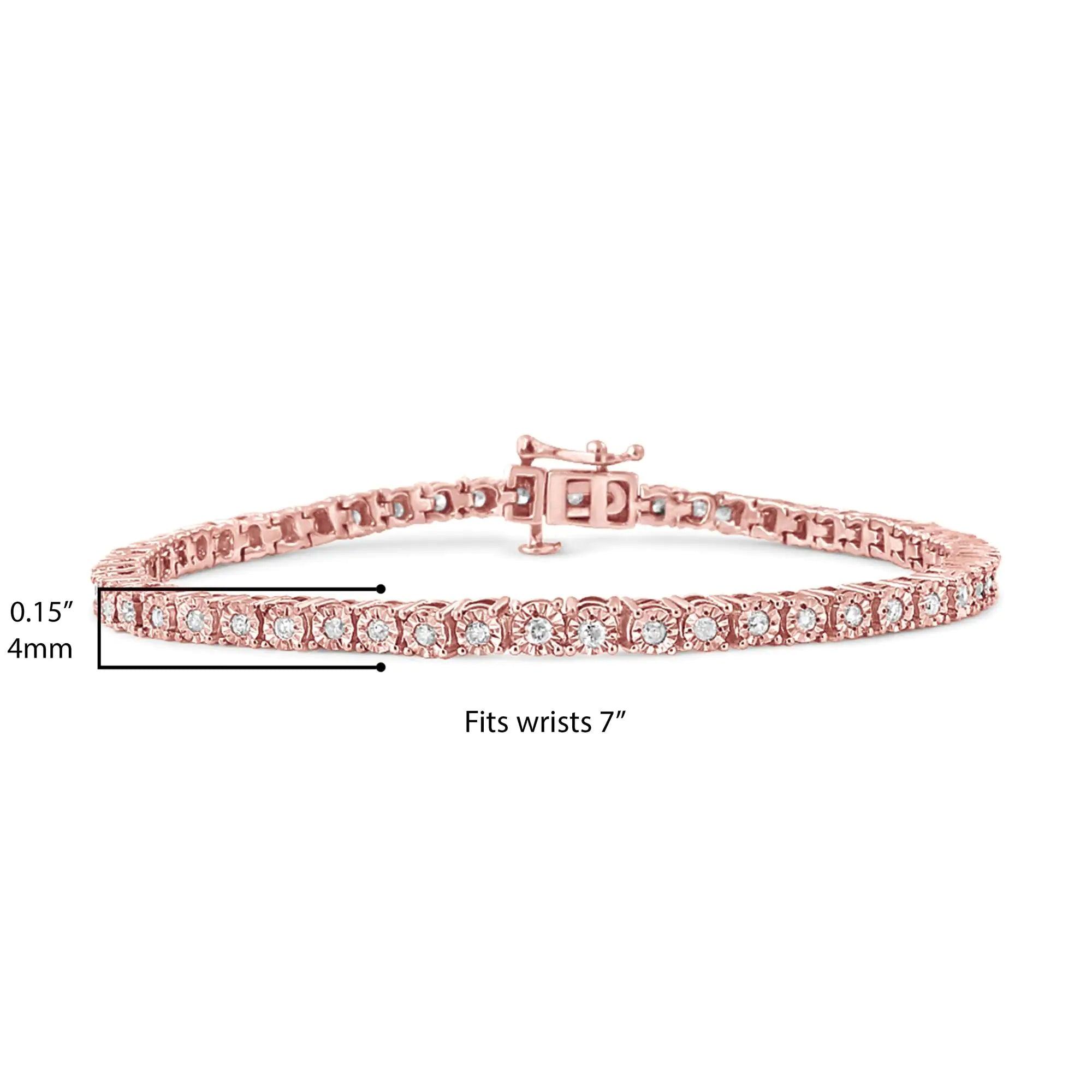 .925 Sterling Silver 1.0 Cttw Miracle-Set Diamond Round Faceted Bezel Tennis Bracelet (I-J Color, I3 Clarity) - Evallys.com