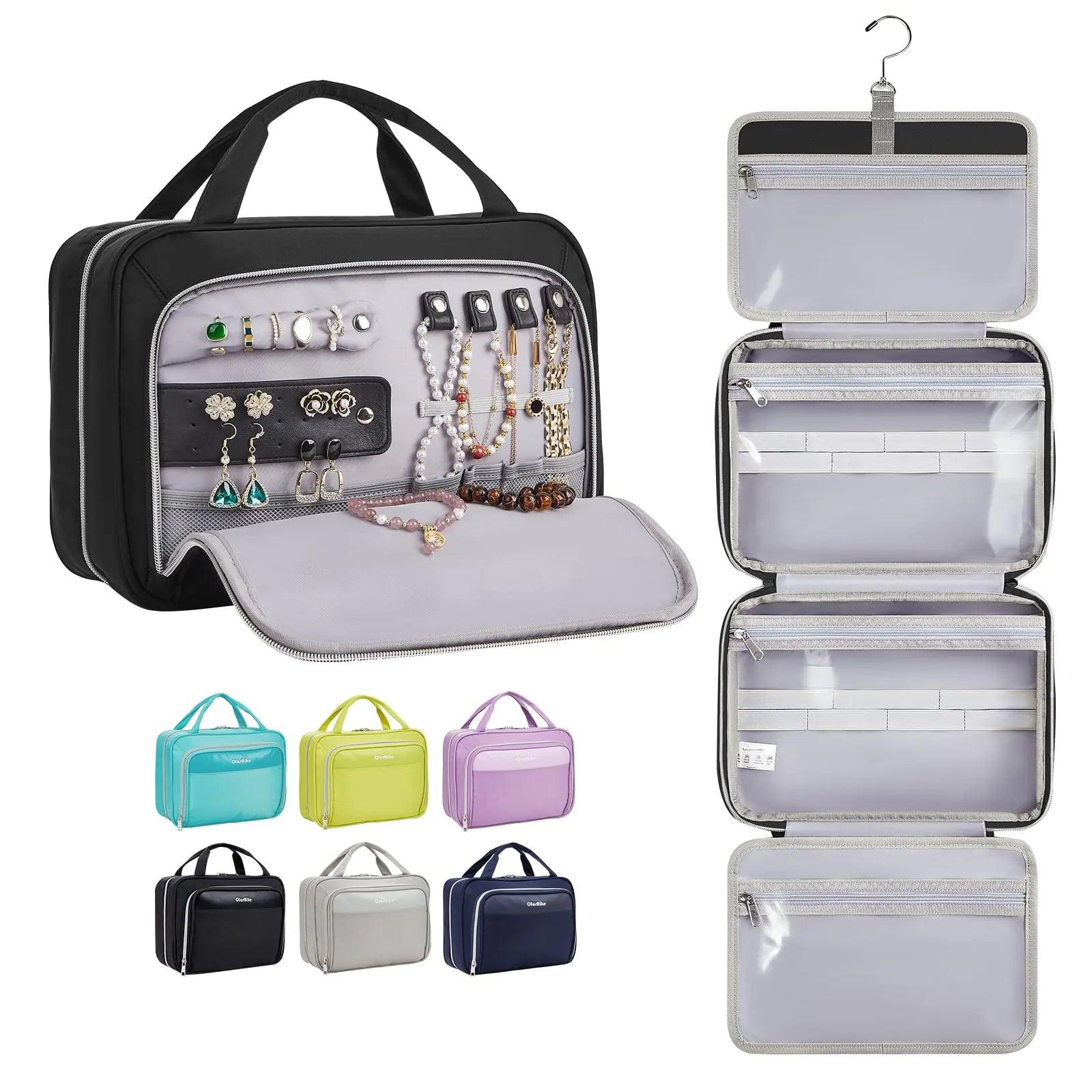 OlarHike Toiletry Bag,Large Size Waterproof Hanging Bags, Makeup Jewelry 3 in 1 Essentials Travel Packing Organizers, Fulled-Sized Family Pack, Shampoo, Conditioner, Brushes Set (Black) Large Black - Evallys.com # #