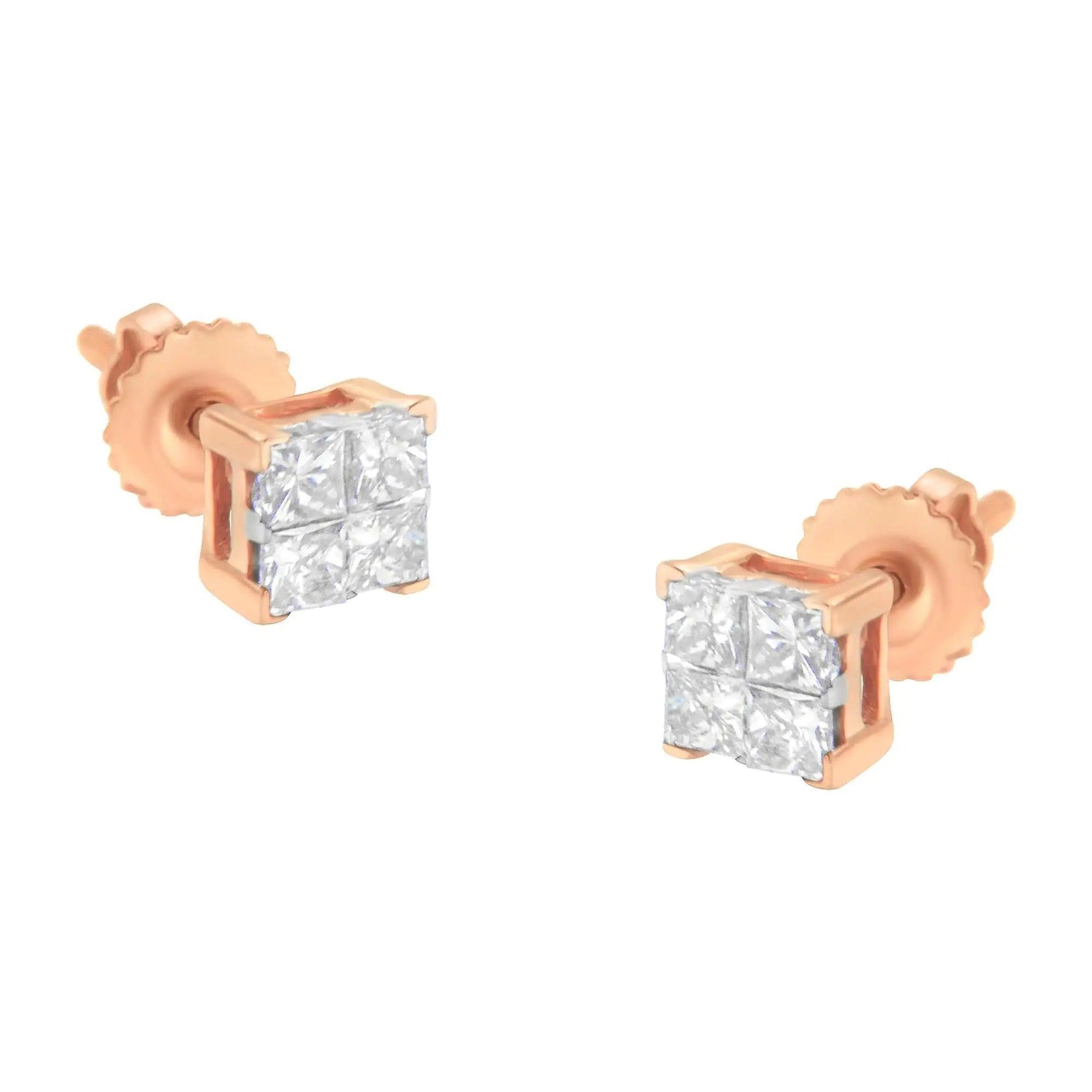 10K Gold Princess Diamond Composite Stud Earring (1/2 cttw, I-J Color, I1-I2 Clarity) - Evallys.com # #