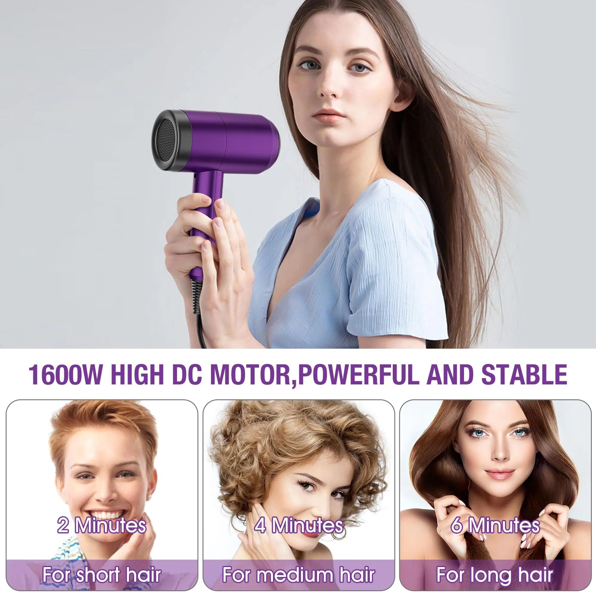 Hair Dryer with Diffuser,CONFU Ionic Blow Dryer 1600W,Portable Lightweight Fast Drying Negative Ion Hairdryer,3 Heat Settings with Diffuser and Concentrator Nozzle for Home & Travel Purple - Evallys.com # #