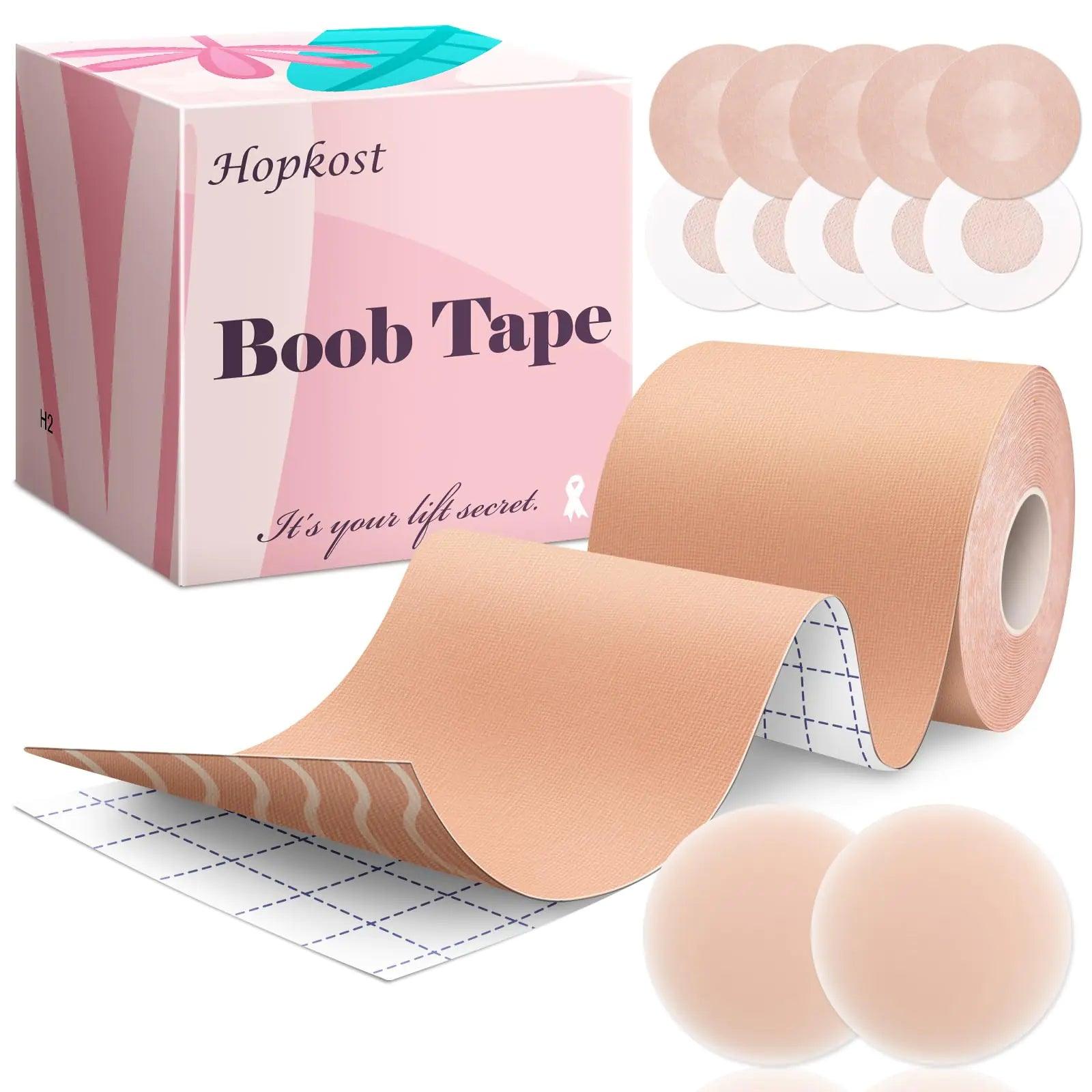 Boob Tape Breast Lift Tape for Large Breasts with 2 Pcs Nipple Covers Invisible Boobtape for A-G Cup(Beige,3 in) Beige 3 inch - Evallys.com # #