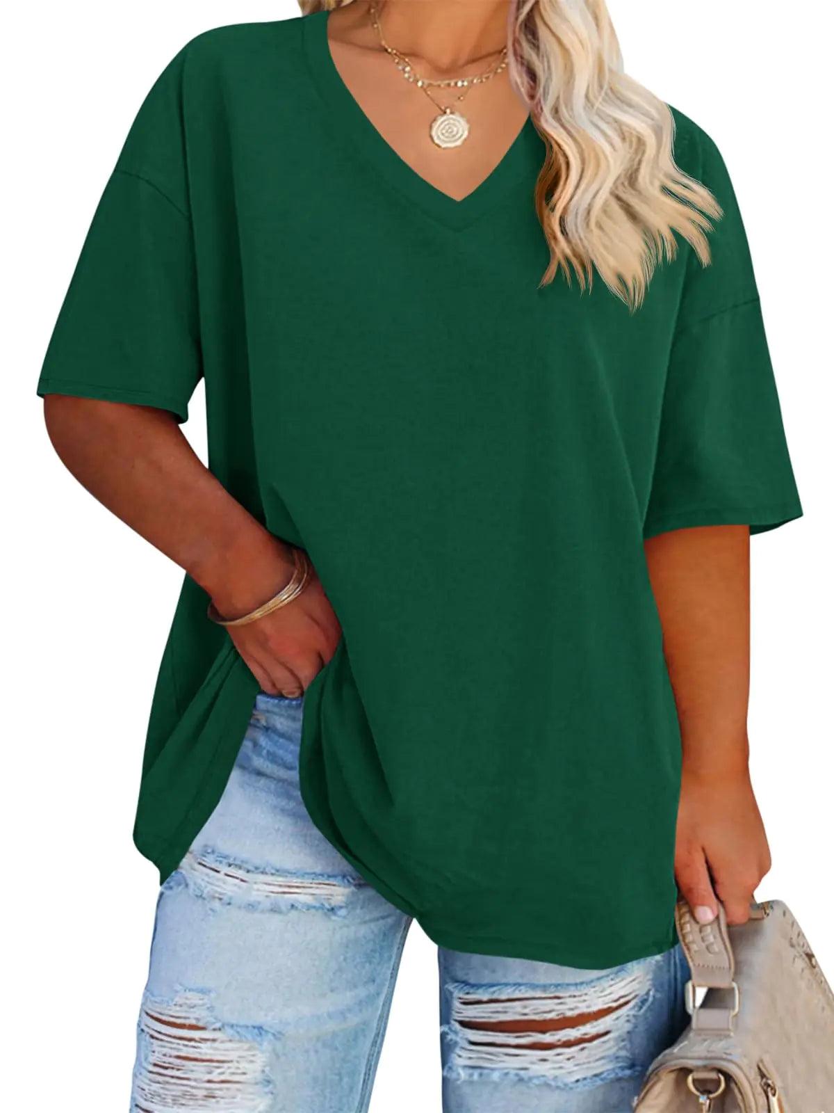 Women's Plus Size V Neck T Shirts Summer Half Sleeve Tees Casual Loose Fit Cotton Tunic Tops XX-Large Plus Khaki - Evallys.com # #