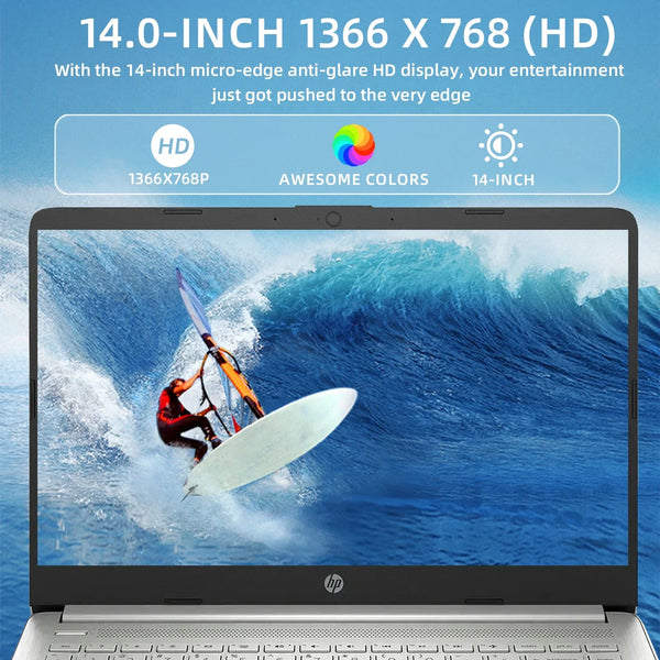 HP 14" Business Laptop,Intel Celeron N4120,16GB RAM,384GB Storage(128GB eMMC+256GB SD Card),1 Year Office 365,Windows 11 Pro - Evallys.com