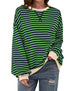 Women Oversized Striped Color Block Long Sleeve Crew Neck Sweatshirt Casual Loose Pullover Y2K Shirt Top Medium Grey Green - Evallys.com # #