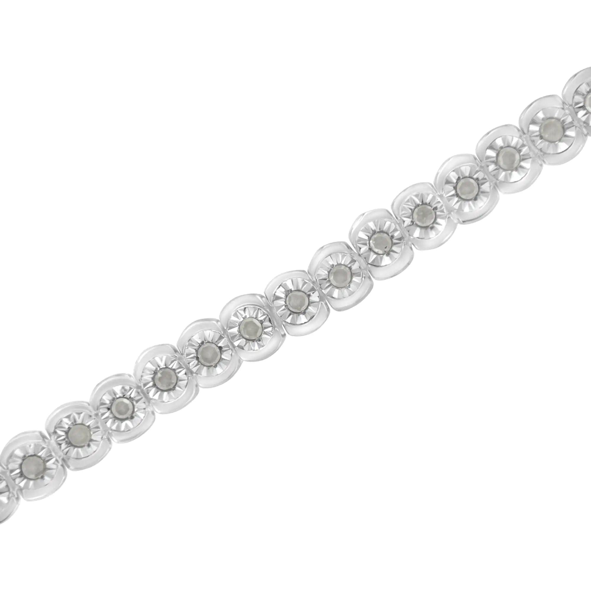 .925 Sterling Silver ½ Cttw Miracle-Set Diamond Round Half Bezel 7” Tennis Bracelet (I-J Color, I2-I3 Clarity) - Evallys.com # #