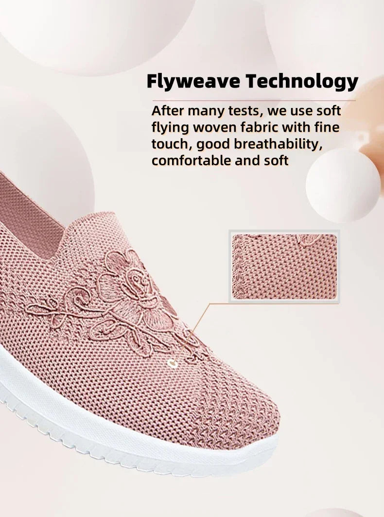 Women’s Breathable Hollow Flats – Slip-On Mesh Loafers with Floral Design - Evallys.com