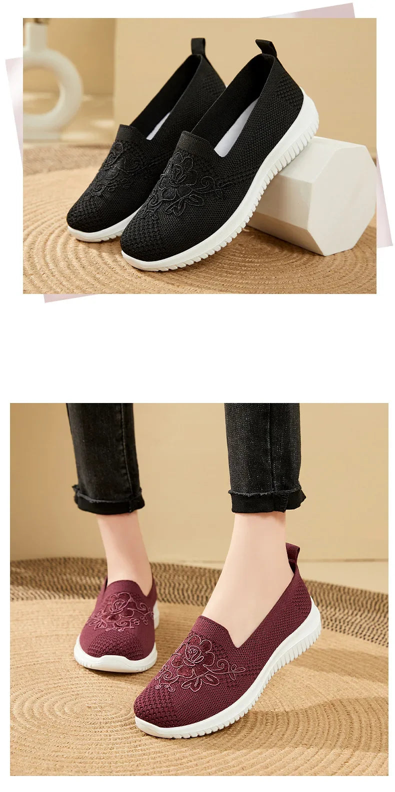 Women’s Breathable Hollow Flats – Slip-On Mesh Loafers with Floral Design - Evallys.com