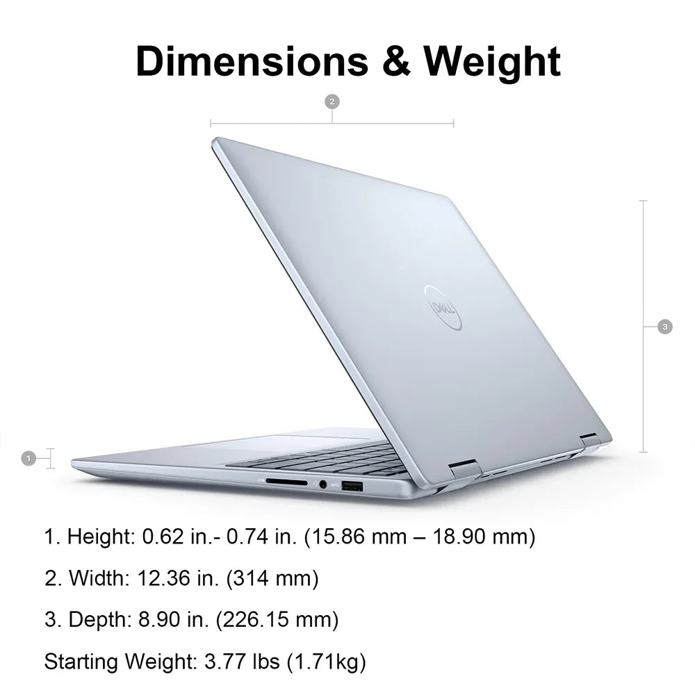 Dell Inspiron 14 7440 FHD+ 2in1 Touchscreen Laptop, Intel Core 7 150U, 64GB DDR5 RAM,4TB PCIe SSD, Backlit KB, WiFi6, FHD Webcam - Evallys.com