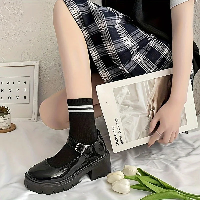 Lolita Shoes Women Japanese Mary Jane Shoes Women Vintage Girls Students JK Uniform High Heel Platform Shoes Cosplay Plus Size - Evallys.com