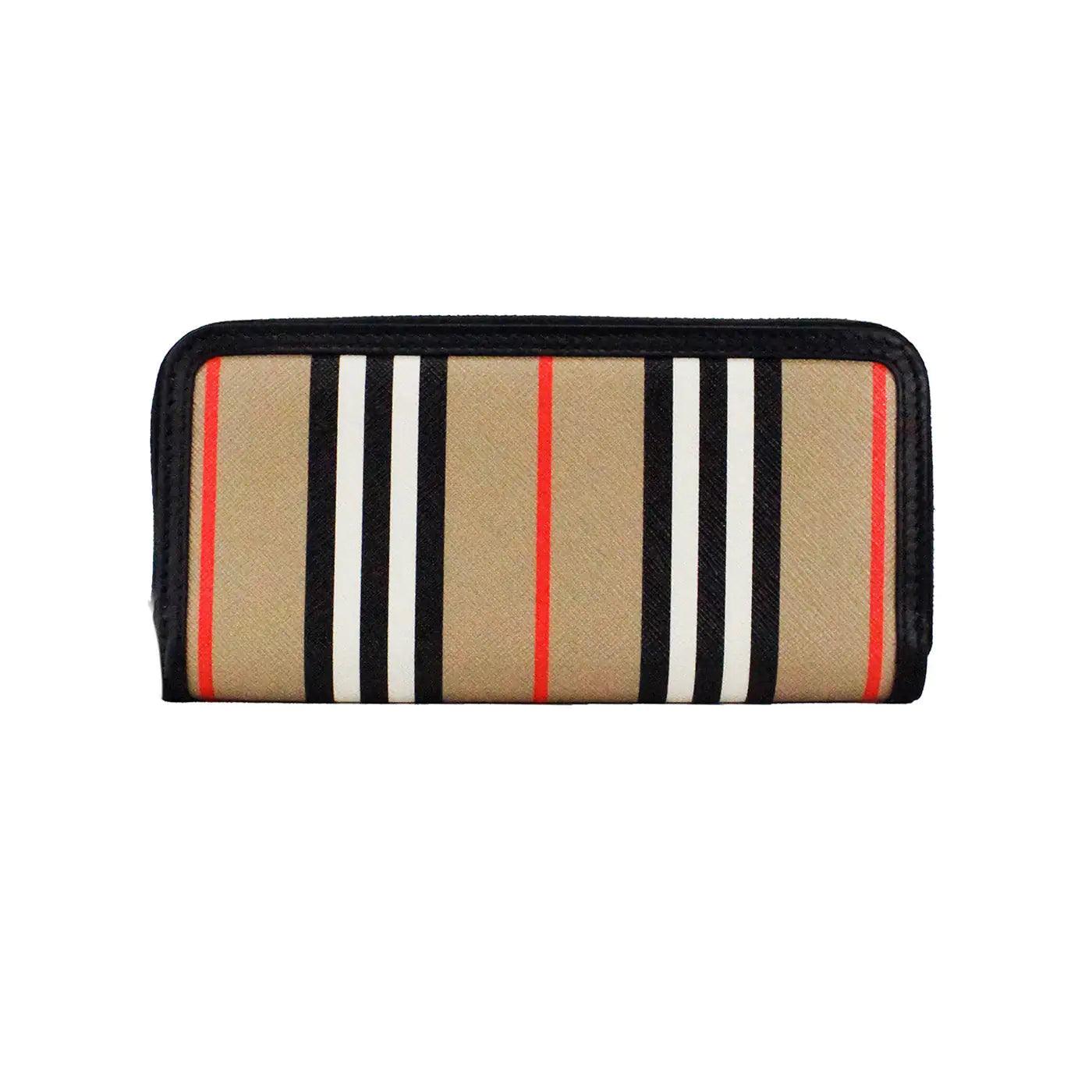 Burberry Ellerby Black Icon Stripe Canvas Zip Continental Wallet - Evallys.com # #