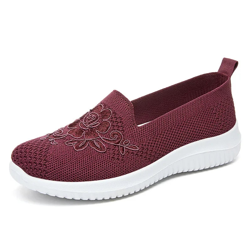 Women’s Breathable Hollow Flats – Slip-On Mesh Loafers with Floral Design - Evallys.com