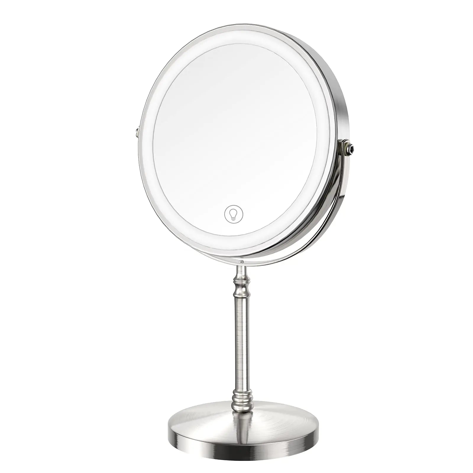 Lighted Makeup Mirror, 8" Rechargeable Double Sided Magnifying Mirror with 3 Colors, 1x/10x 360° Rotation Touch Screen Vanity Mirror, Brightness Adjustable Magnification Cosmetic Light up Mirror Nickel - Evallys.com # #