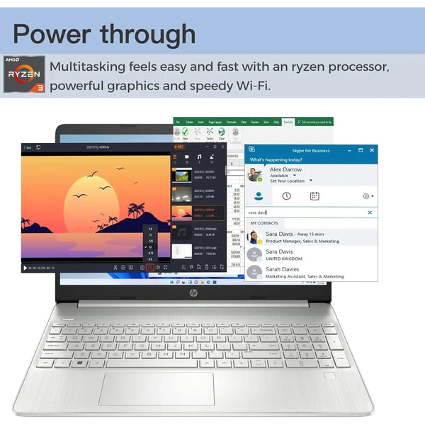 HP 15.6"HD Business Laptop,AMD Ryzen 3 5300U,32GB RAM,1TB SSD,Windows 11 Pro,Natural Silver,with Gaming Mouse - Evallys.com