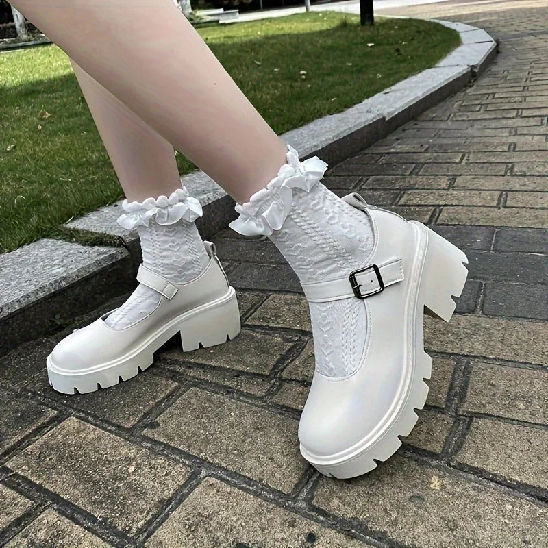 Lolita Shoes Women Japanese Mary Jane Shoes Women Vintage Girls Students JK Uniform High Heel Platform Shoes Cosplay Plus Size - Evallys.com