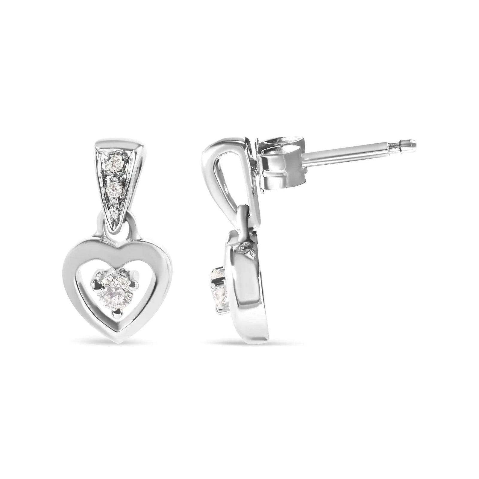 14K White Gold 1/6 Cttw Diamond Dangle Heart Stud Earrings (H-I, SI2-I1) - Evallys.com # #