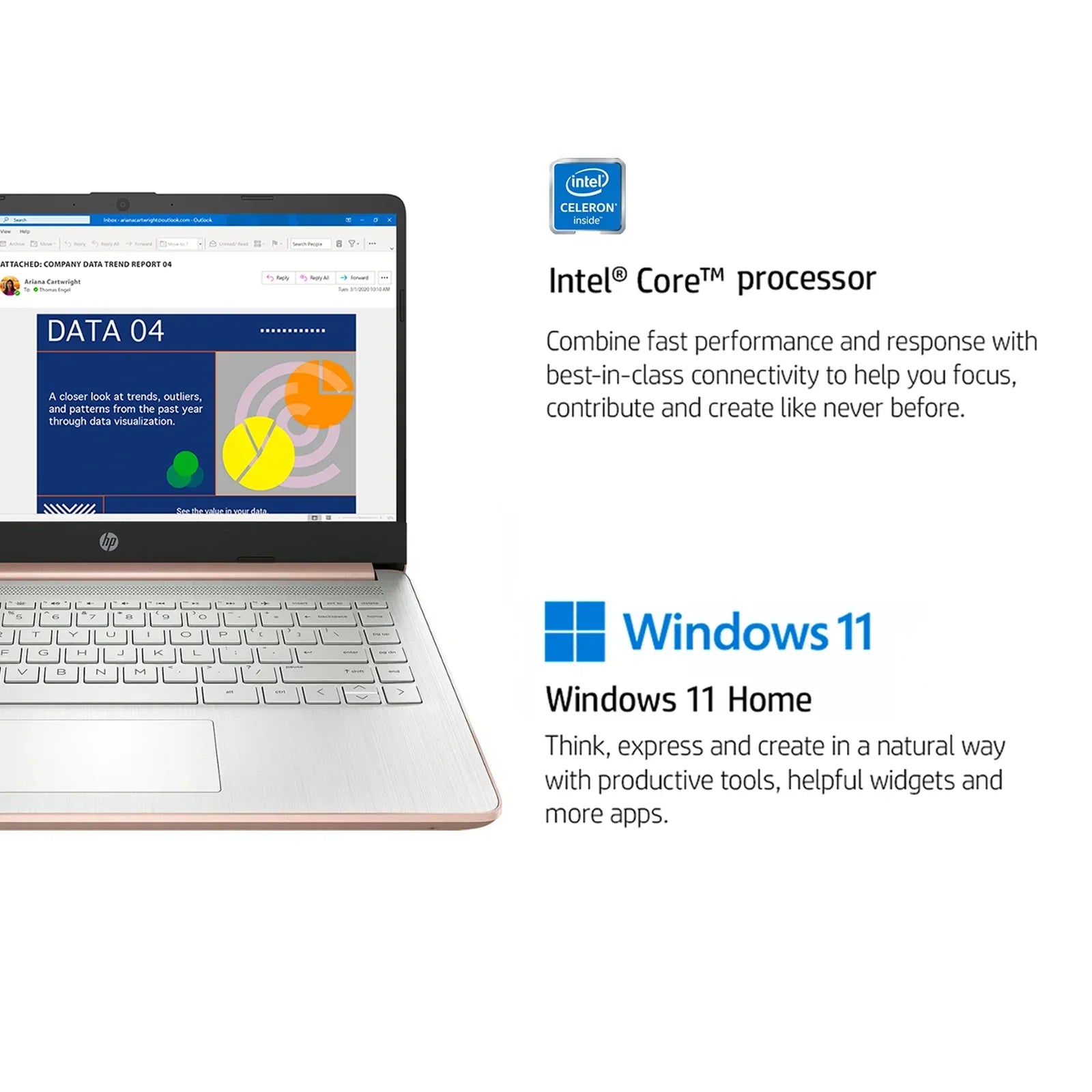 HP Newest 14" Business Laptop,Intel Celeron N4120,16GB RAM,384GB Storage(128GB eMMC+256GB Micro SD),1Year Office 365,Rose Gold - Evallys.com